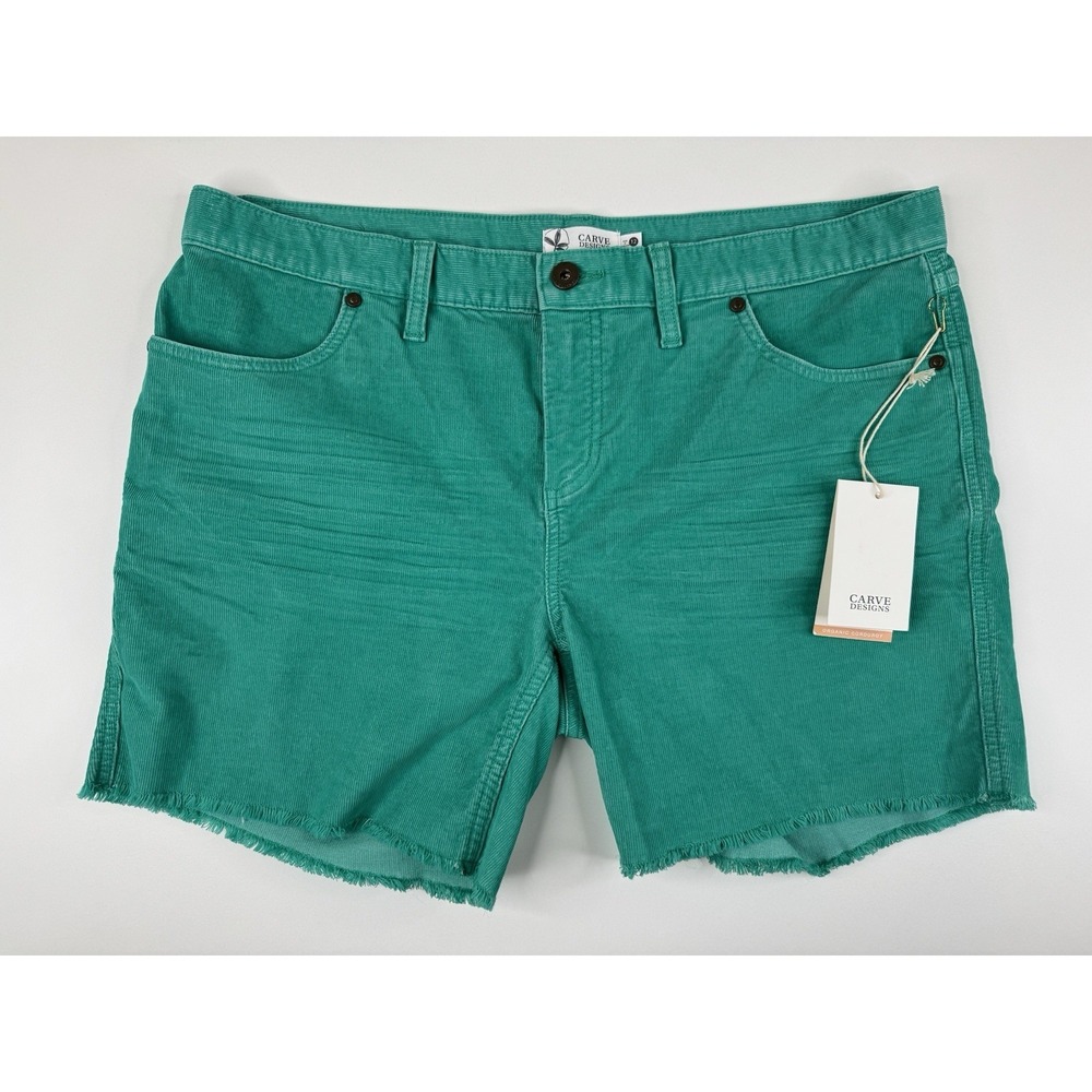 Carve Designs Oahu 6" Corduroy Shorts Womens 12 Teal Green Raw Hem Beach Stretch